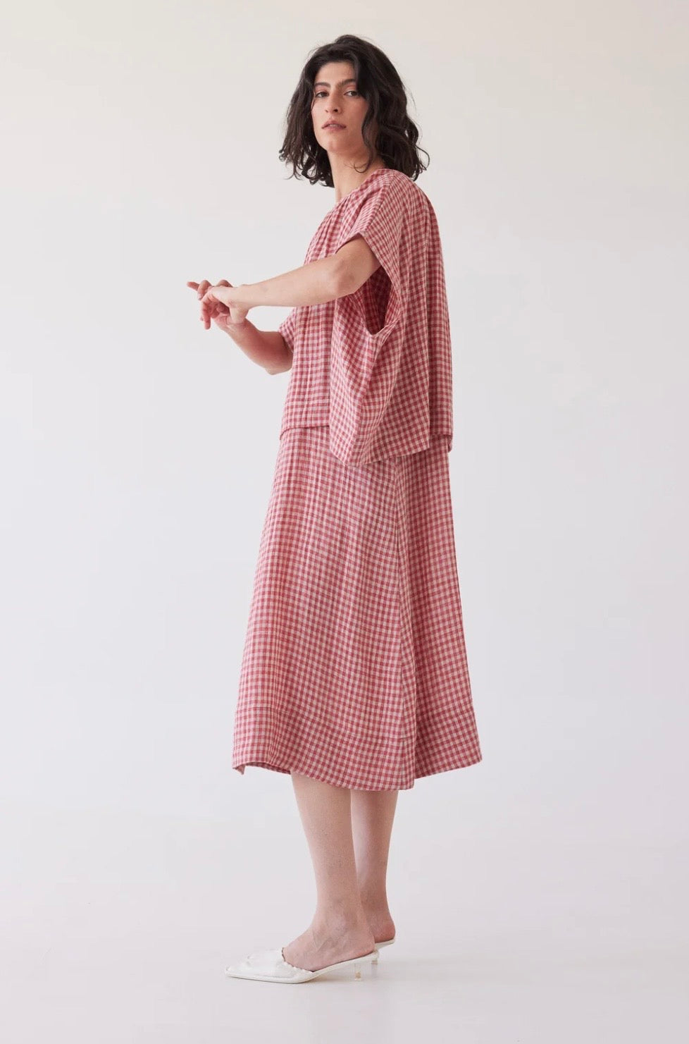 Eva's Sunday Poppy layering to in Burnt Sienna Gingham