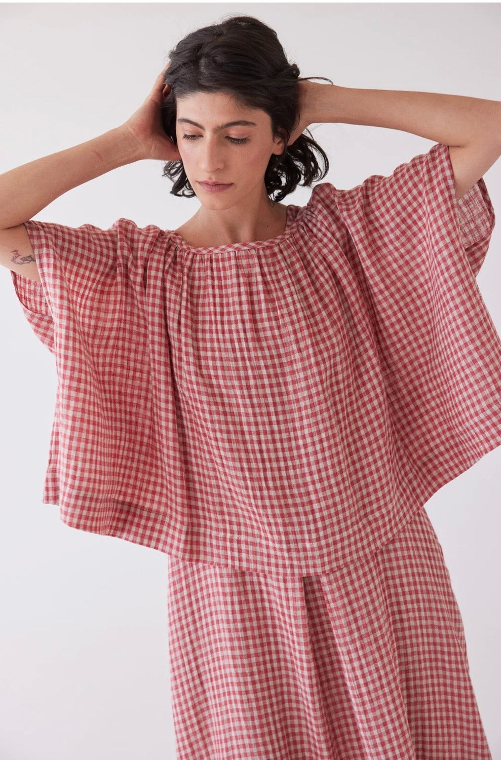 Eva's Sunday Poppy layering to in Burnt Sienna Gingham