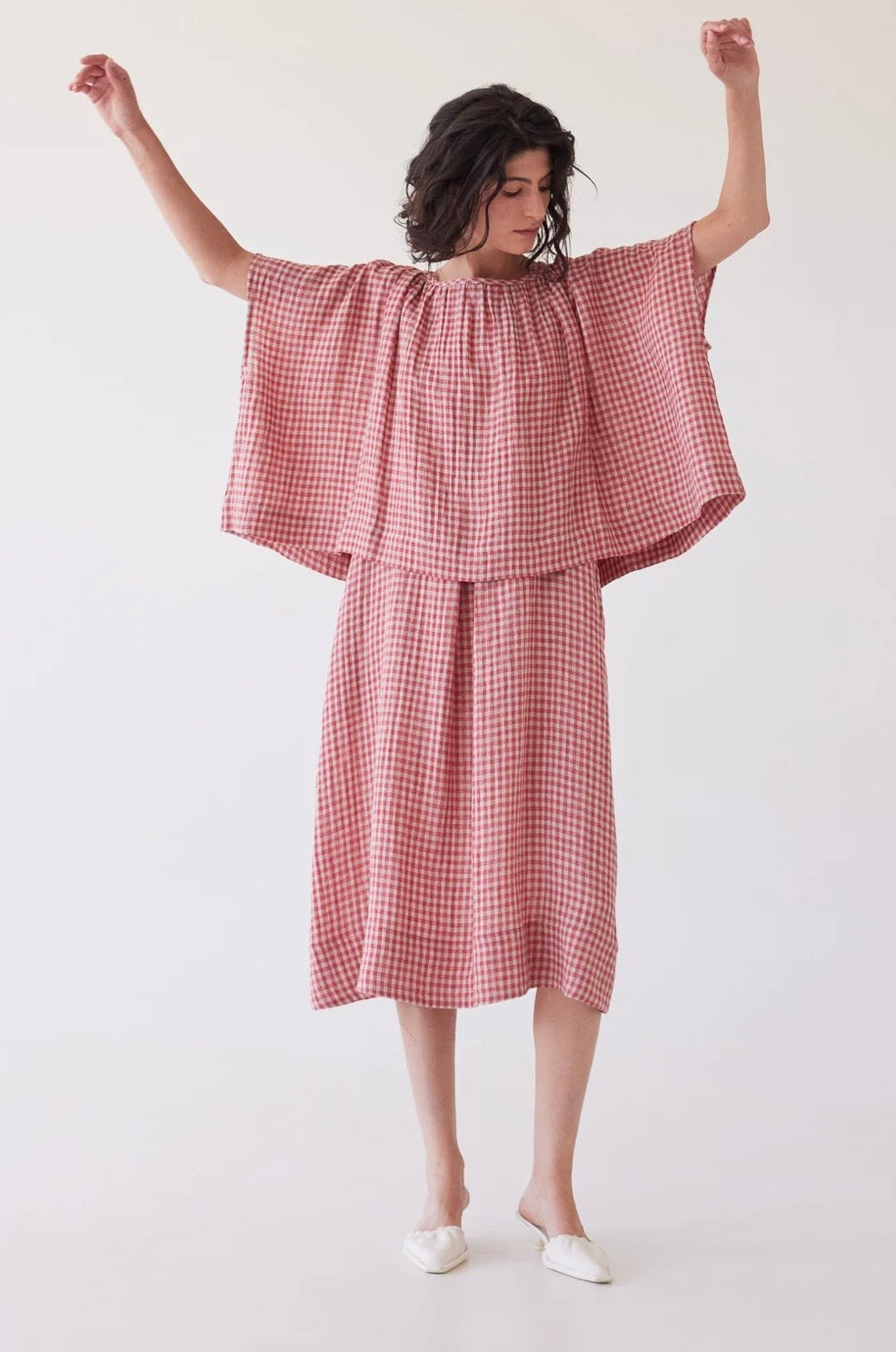 Eva's Sunday Poppy layering to in Burnt Sienna Gingham